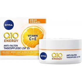 NIVEA Q10 ENERGY Crème de jour anti-rides à la vitamine C hydratante pour le visage avec Q10, vitamine C et extrait de guaran...