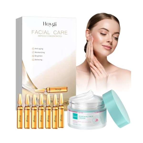 Crème Hydratante+Acide Hyaluronique Serum Visage,Ampoules Faciales,Sérum Visage Anti-Rides,Crème Barrière Hydratante-Soin Hyd