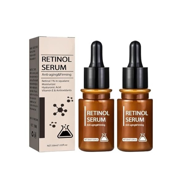 Lot de 2 sérums au rétinol pour le visage avec rétinol, sérum anti-âge pour une peau jeune et saine, atténue les taches pigme