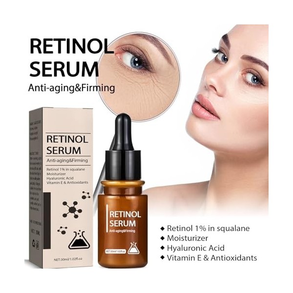 Lot de 2 sérums au rétinol pour le visage avec rétinol, sérum anti-âge pour une peau jeune et saine, atténue les taches pigme