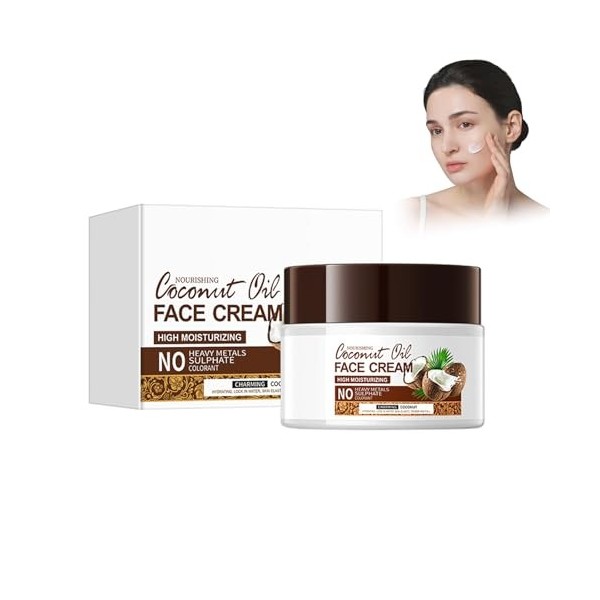 Crème à lhuile de noix de coco 50 g - Crème nourrissante et hydratante polyvalente pour le visage, les mains et le corps - H