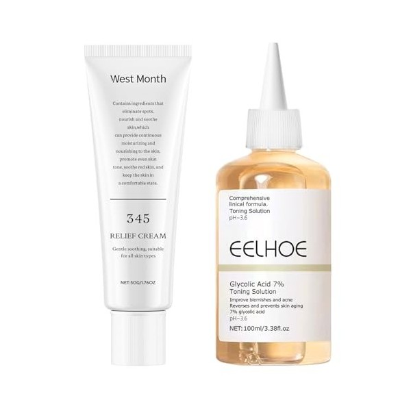 345 Relief Cream, acide glycolique 7% exfoliating toner, 345 Crème Apaisante, glycolic acid Toner Visage, Rétrécit les pores,
