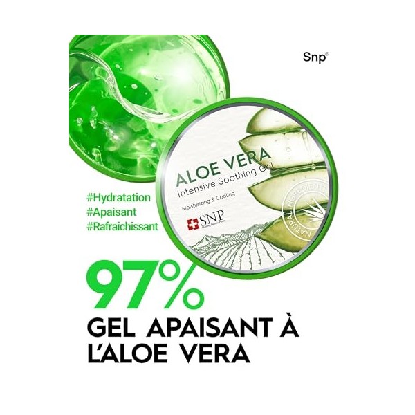 SNP Aloe Vera Intensive Soothing Gel – Hydratant Polyvalent avec Extrait de Feuilles d’Aloe Vera pour le Visage, le Corps, le