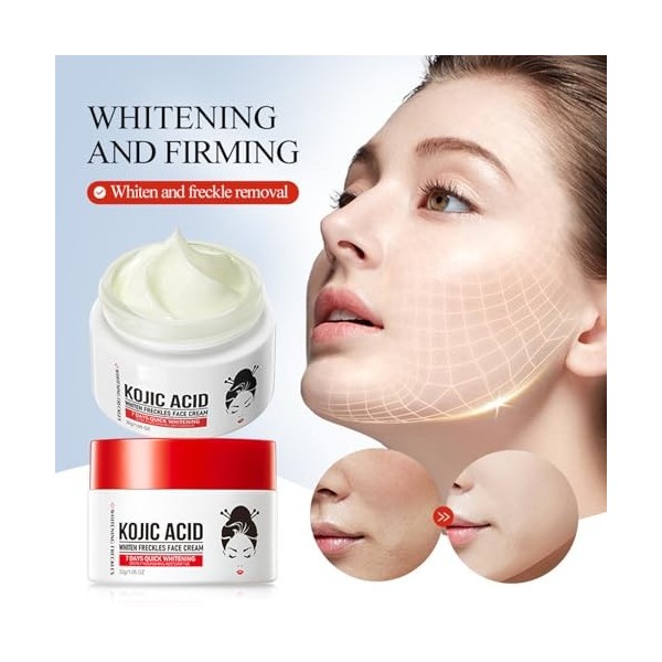 Lot de 2 crèmes éclaircissantes à lacide kojique pour le visage, crème hydratante et éclaircissante pour le visage, anti-rid