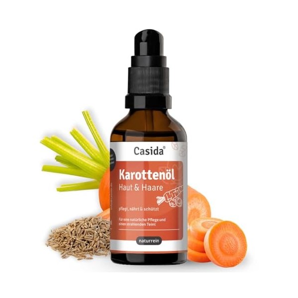 Casida Huile de carotte 50 ml pour la peau et les cheveux - Mélange dhuile de graines de carotte et dextrait de racine de c