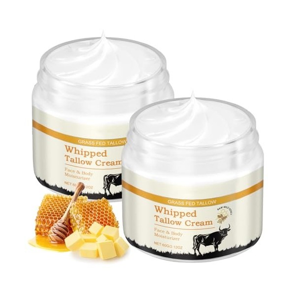 Beef Tallow for Skin, 120g Suif De BœUf Nourri à LHerbe, Tallow and Honey Balm, Hydratant Soins de la Peau au Suif de Bœuf, ...