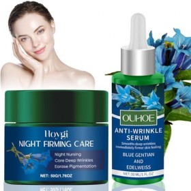 Crème de Nuit redensifiante Gentiane Bleue Et Edelweiss,Edelweiss Sérum Anti-Rides Bio Gentiane Bleue,Naturels Crème Visage A