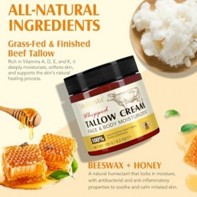 Beef Tallow For Skin - Organic Grass-Fed Whipped Tallow and Honey Balm, Face Cream & Moisturiser - Deeply Nourishing and Mois