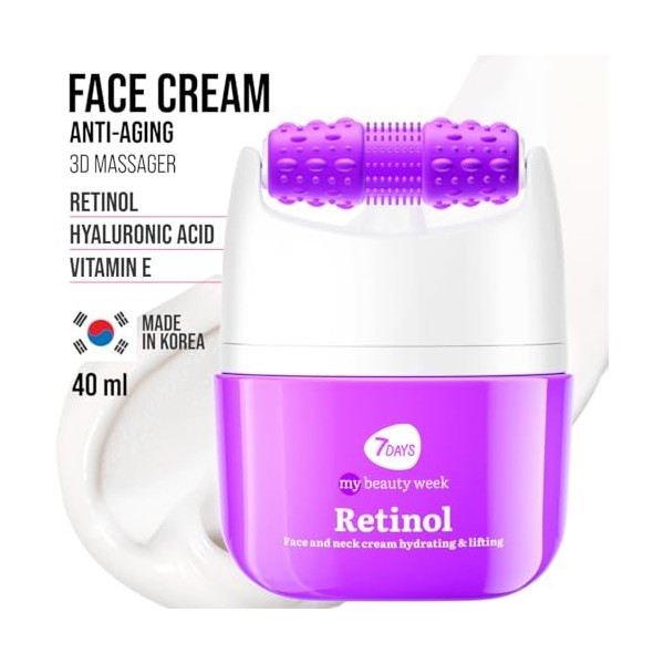 7Days Rejuvenating Face Cream with Retinol and Massager | Traitement anti-âge, hydratant et liftant efficace | Acide hyaluron
