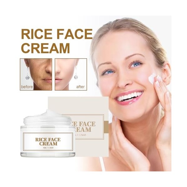 Rice Crème Visage Au Riz,Crème Hydratante Anti-Âge Crème Blanchissante Pour Le Visage Cream Anti-Âge De Riz Crème Blanchissan