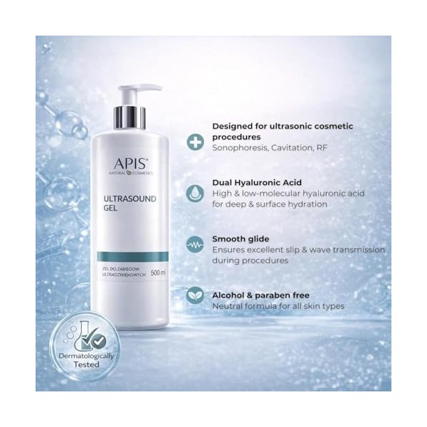 APIS Gel pour traitement ultrasonique à lacide hyaluronique | Hydration pour traitement cosmétique | 500 ml