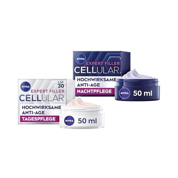 NIVEA Cellular Expert Filler Hyaluron Kit avec soin de jour et de nuit anti-âge, soin du visage extra raffermissant, soin de 