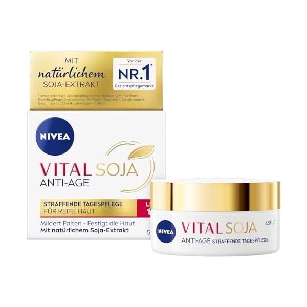 NIVEA VITAL SOJA Crème de jour raffermissante SPF 15 pour peaux matures à lextrait naturel de soja Crème de jour SPF contre 