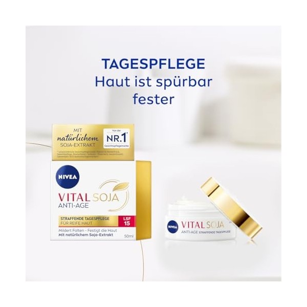 NIVEA VITAL SOJA Crème de jour raffermissante SPF 15 pour peaux matures à lextrait naturel de soja Crème de jour SPF contre 