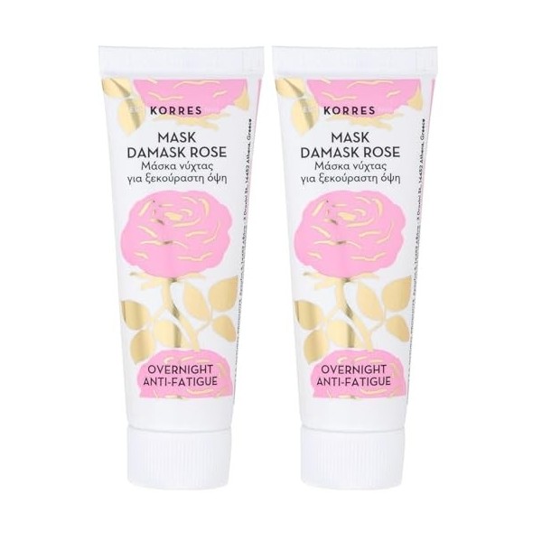 Korres Rose de Damas Masque de Nuit Réparateur et Anti Fatigue 18Ml Lot de 2 Crème Jour et Nuit