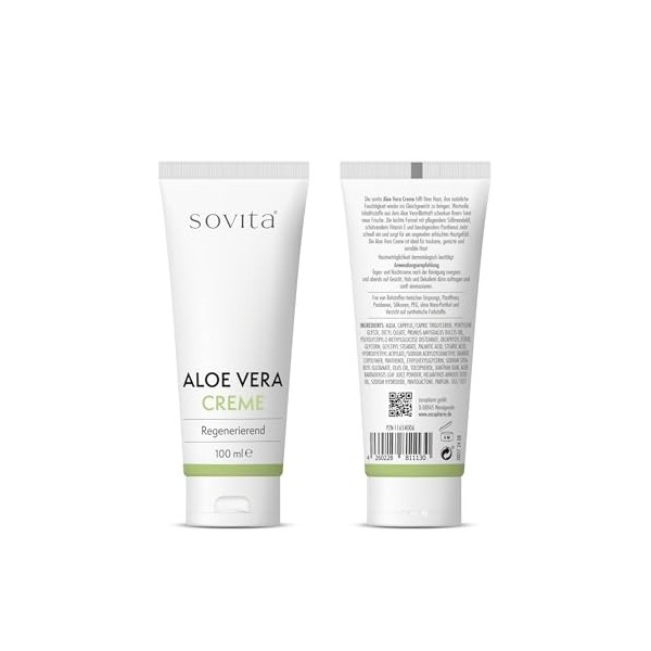 sovita Crème à laloe vera - Soin hydratant pour le visage avec jus de feuilles daloe vera - Crème apaisante de jour et de n