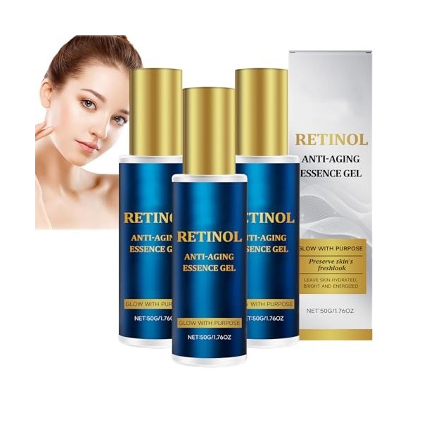 Gel-essence anti-âge au rétinol, raffermit et lifte la peau, sérum gel hydratant léger pour les soins du visage nocturnes, li...