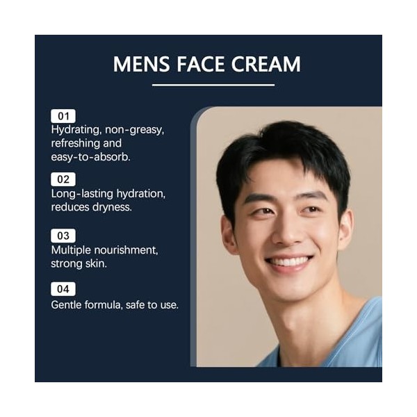 Crème visage 6-en-1 pour hommes - Hydratant multi-action au beurre de karité et à lacide hyaluronique - Réduit lapparence d C...