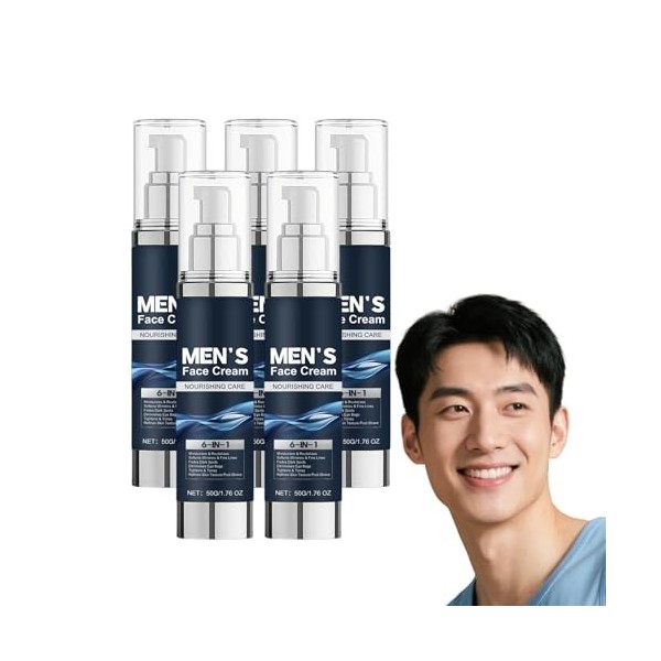 Crème visage 6-en-1 pour hommes - Hydratant multi-action au beurre de karité et à lacide hyaluronique - Réduit lapparence d C...