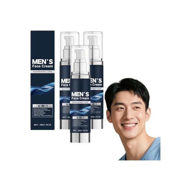 Crème visage 6-en-1 pour hommes - Hydratant multi-action au beurre de karité et à lacide hyaluronique - Réduit lapparence d C...