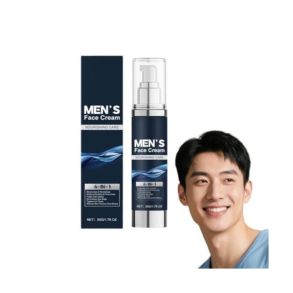 Crème visage 6-en-1 pour hommes - Hydratant multi-action au beurre de karité et à lacide hyaluronique - Réduit lapparence d C...