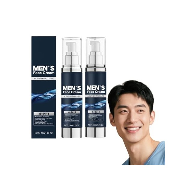 Crème visage 6-en-1 pour hommes - Hydratant multi-action au beurre de karité et à lacide hyaluronique - Réduit lapparence d C...