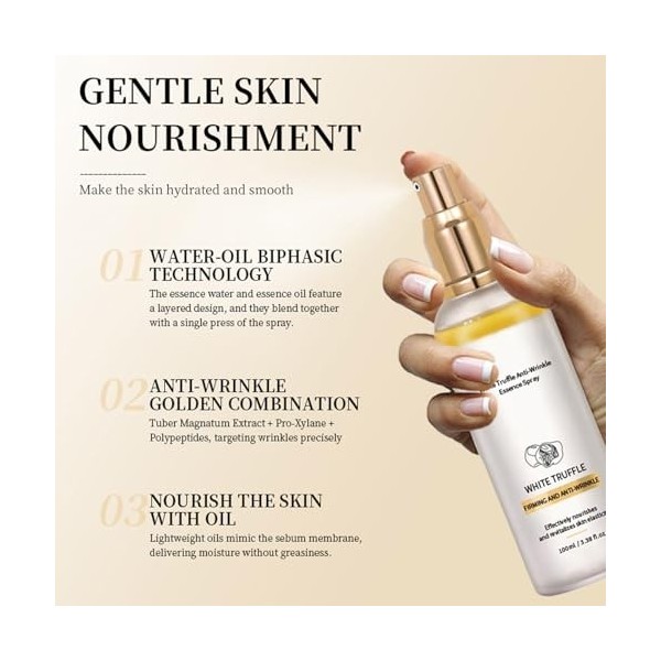 Sérum en spray à la truffe blanche - Sérum pour le visage à la truffe blanche - Brume hydratante légère - Huiles essentielles