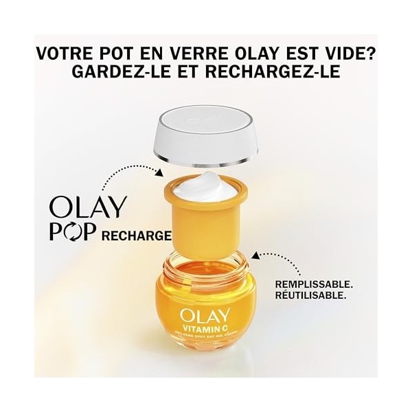 Olay Crème De Jour Hydratante Visage À La Vitamine C SPF 30 Recharge, Soin Avec Niacinamide Pure À 99%. Soin Éclat : Action A