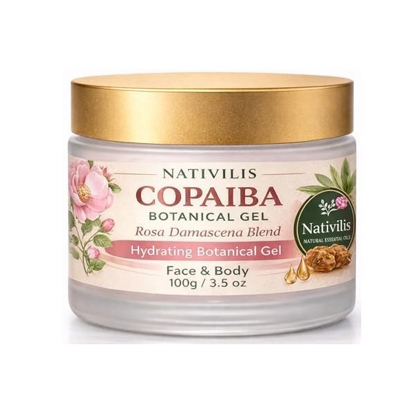 Nativilis Copaiba Gel Copaifera officinalis Rosa Damascena Mélange de gel naturel multi-usages pour le visage et le corps Hyd