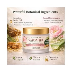 Nativilis Copaiba Gel Copaifera officinalis Rosa Damascena Mélange de gel naturel multi-usages pour le visage et le corps Hyd