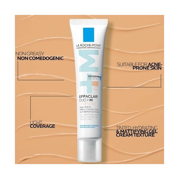 La Roche-Posay, Effaclar Duo+M, Soin Teinté Anti-Imperfections, Peau à Tendance Acnéique, Triple Correction Boutons, Points N