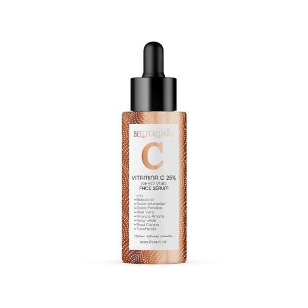Sérum Visage Vitamine C 100ml - BellItaliabio | Anti Taches, Anti-rides, Blanchissant | Acide Hyaluronique, Bakuchiol, Aloe 