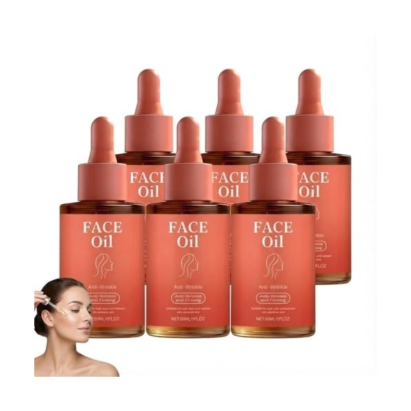 Lot de 6 huiles raffermissantes pour le visage, anti-rides, soin hydratant longue durée pour peaux sèches, sérum visage raffe...