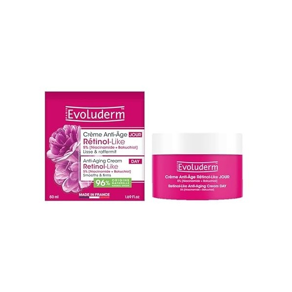 EVOLUDERM - Crème Anti-Âge Jour Rétinol-Like - 50ml - 96% dIngrédients dOrigine Naturelle