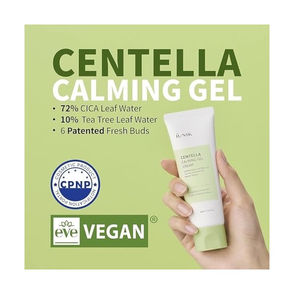 iUNIK IUNIK Centella Gel-crème apaisant végétalien non collant pour le visage Peaux sensibles grasses et sèches à tendance ac