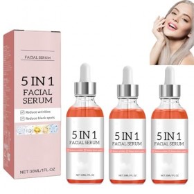 Sérum visage à la vitamine C, sérum 5 en 1 à la vitamine C pour le visage, anti-âge avec acide hyaluronique, éliminateur de t...