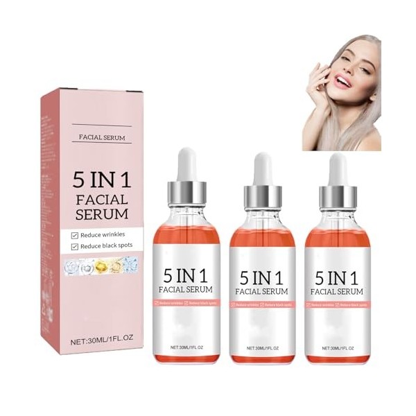 Sérum visage à la vitamine C, sérum 5 en 1 à la vitamine C pour le visage, anti-âge avec acide hyaluronique, éliminateur de t...