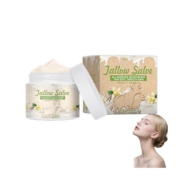 CrèMe De Suif De BœUf à La Vanille, Baume Fouetté Au Suif De BœUf Et Au Miel, Soin Hydratant Parfumé à La Vanille Pour Le Vis...