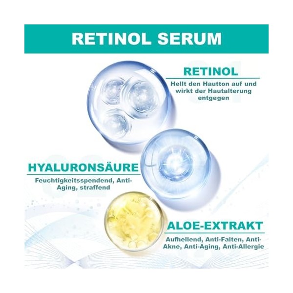 P-Beauty Sérum au rétinol pour le visage | Vitamine E & acide hyaluronique | Sérum visage anti-âge et anti-rides | Soin du vi...