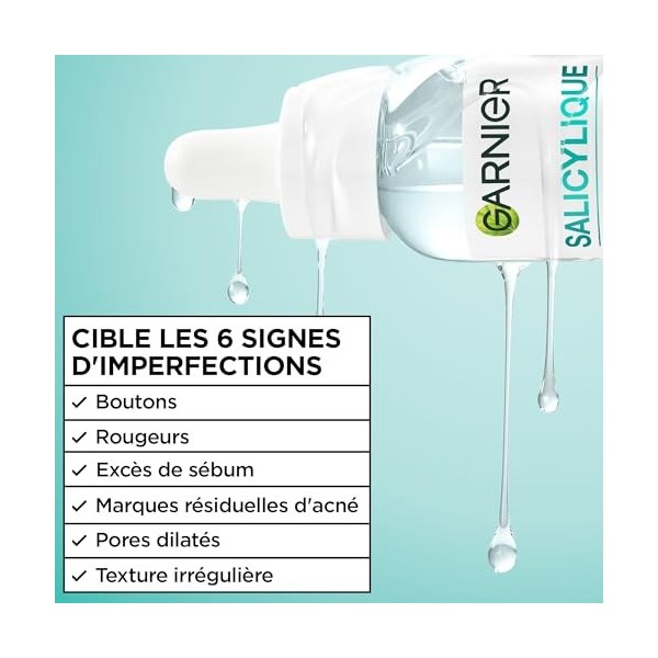 GARNIER - PureActive - Sérum Anti-Imperfections - Acide Salicylique & Niacinamide - Boutons, Rougeurs, Excès de sébum, Taches...