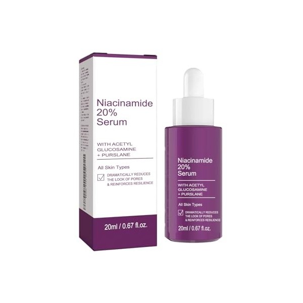 Essence de nicotinamide – Sérum à 20% de niacinamide pour un teint éclatant, une action anti-rides et un resserrement des por...