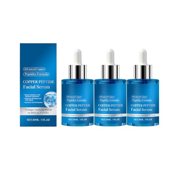 Sérum pour le visage au peptide de cuivre bleu et à lextrait de plante – 30 ml, fluide pour le visage éclaircissant et raffe ...