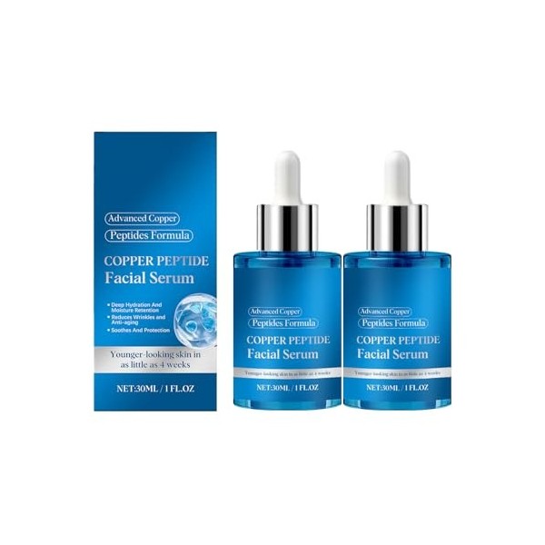 Sérum pour le visage au peptide de cuivre bleu et à lextrait de plante – 30 ml, fluide pour le visage éclaircissant et raffe ...