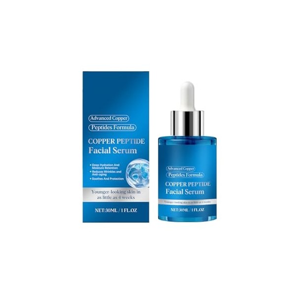Sérum pour le visage au peptide de cuivre bleu et à lextrait de plante – 30 ml, fluide pour le visage éclaircissant et raffe ...