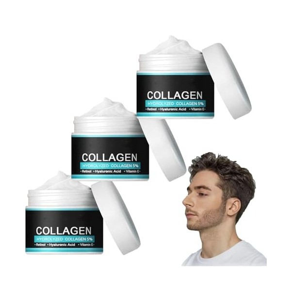 Crème anti-âge anti-rides au collagène pour hommes, crème hydratante pour le visage, lotion raffermissante et raffermissante ...