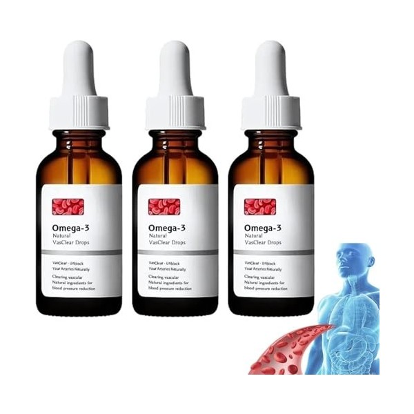 NATRAVOR – Lot de 3 gouttes Vasclear naturelles végétaliennes oméga-3, gouttes transparentes Natravor Omega3, gouttes de Natr...