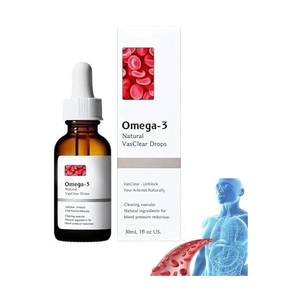 NATRAVOR – Lot de 3 gouttes Vasclear naturelles végétaliennes oméga-3, gouttes transparentes Natravor Omega3, gouttes de Natr...