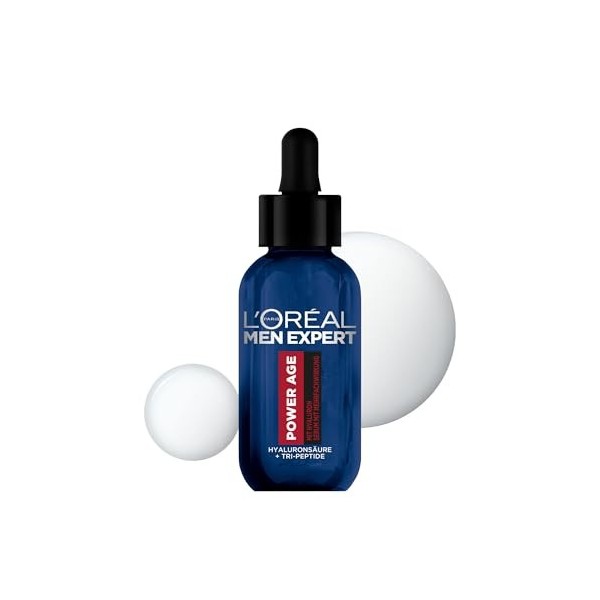 LOréal Men Expert Sérum visage anti-rides pour hommes, soin hydratant anti-âge pour peaux fatiguées et mates, sérum homme ha
