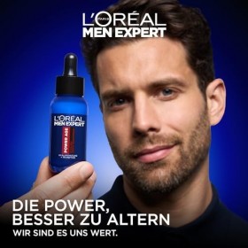 LOréal Men Expert Sérum visage anti-rides pour hommes, soin hydratant anti-âge pour peaux fatiguées et mates, sérum homme ha