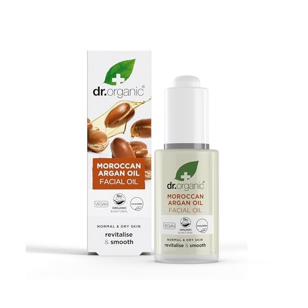 dr.organic argan facial olio siero viso per pelli secche e mature 30 ml